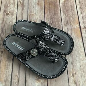 Alegria Women's Black and Silver Sandals